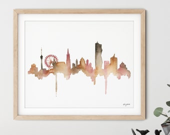 Vienna Skyline Wall Art, Vienna Austria Cityscape, Austria Wall Art, Watercolor Skyline, Travel Art, Watercolor Abstract Skyline