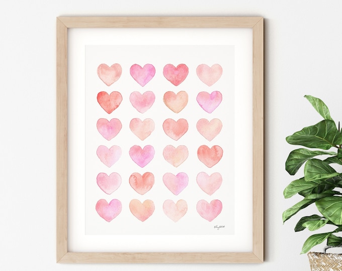 Blush Pink Hearts Wall Art, Blush Nursery Art, Kids Room Wall Art, Baby Girl Nursery Decor, Pink Heart Decor, Blush Watercolor Art