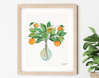 Oranges Wall Art, Fruit Art Print, Botanical Watercolor Painting, Kitchen Wall art, Oranges Illustration, Kitchen Print, Fruit Wall Art