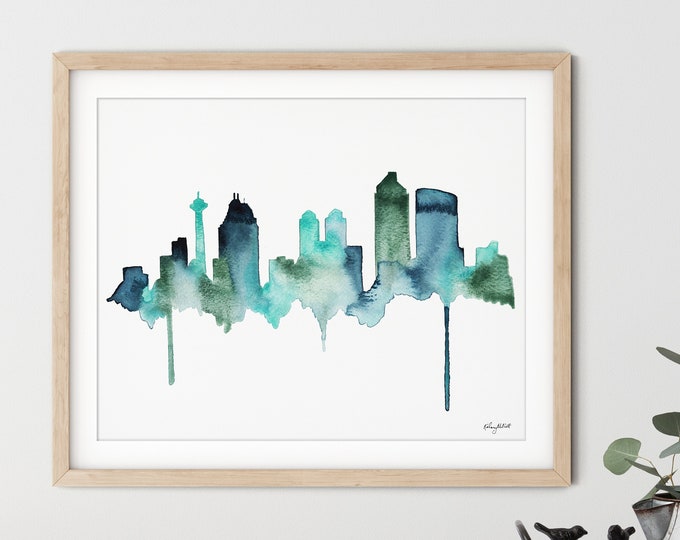 Calgary Skyline Wall Art, Canada Cityscape, Canada Wall Art, Watercolor Skyline, Travel Art, Watercolor Abstract Skyline