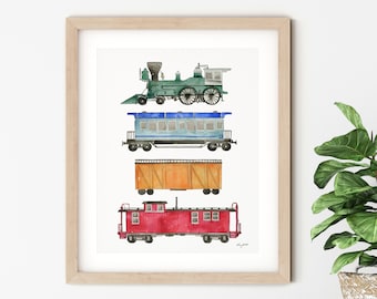 Train Chart Art Print, Steam Locomotive Train, Transportation Vehicle Wall Art, Train Nursery Decor, Train Caboose, Kid Room Decor
