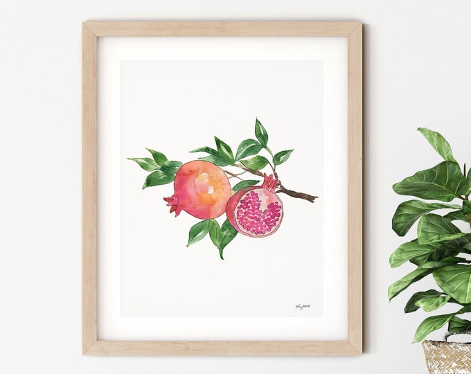 Pomegranate Art Print, Fruit Watercolor Painting, Kitchen Wall art, Farmhouse Kitchen Art, Watercolor Fruit Print, Pomegranate Fruit