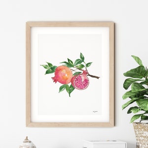 Pomegranate Art Print, Fruit Watercolor Painting, Kitchen Wall art, Farmhouse Kitchen Art, Watercolor Fruit Print, Pomegranate Fruit