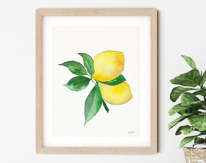 Lemon Print, Fruit and Botanical Watercolor Painting, Kitchen Wall art, Lemon Illustration, Kitchen Decor, Garden Lemon Tree Fruit Art Print