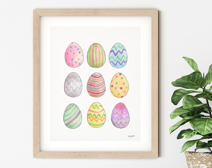 Easter Wall Art, Pastel Spring Decor, Easter Egg Art Print, Decorated Egg Decor, Colorful Easter Home Decor, Watercolor Painting Easter Gift