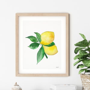 Lemon Print, Fruit and Botanical Watercolor Painting, Kitchen Wall art, Lemon Illustration, Kitchen Decor, Garden Lemon Tree Fruit Art Print