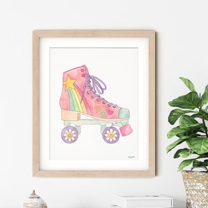 Rainbow Roller Skate Wall Art, Kid Room Wall Art, Retro Roller Skates, Playroom Decor, Pastel Vintage Skates, Rainbow Decor