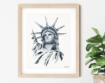 Statue of Liberty Wall Art, Fourth of July Decor, Red White Blue, Lady Liberty Art, Independence Day, Watercolor Painting, Seasonal decor