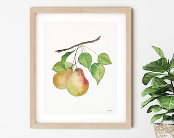 Pears Wall Art, Fruit Watercolor Painting, Kitchen Wall art, Pear Art Print, Kitchen Decor, Farmhouse Kitchen Art, Pear Fruit Painting