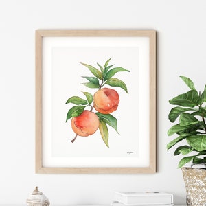 Peaches Art Print, Watercolor Fruit Painting, Kitchen Wall art, Peach Wall Art, Kitchen Decor, Farmhouse Kitchen Art, Peach Home Decor