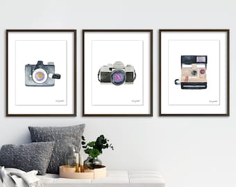 Set of 3 Vintage Camera Art Prints, Camera Watercolor Painting, Photographer Art, Photographer gift, Watercolor Camera, Camera Posters