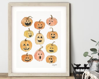 Halloween Pumpkin Wall Art, Watercolor Painting, Pumpkin Art Print, Fall Wall Art, Halloween Decor, Watercolor Pumpkins, Pumpkin Wall Decor