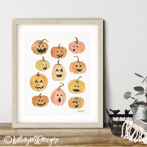 Halloween Pumpkin Wall Art, Watercolor Painting, Pumpkin Art Print, Fall Wall Art, Halloween Decor, Watercolor Pumpkins, Pumpkin Wall Decor