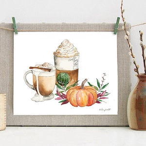 DIGITAL DOWNLOAD - Pumpkin Spice Latte Art, Pumpkin Wall Art, Fall Home Decor, Fall Kitchen Art, Fall Printable, Coffee Fall KitchenDecor