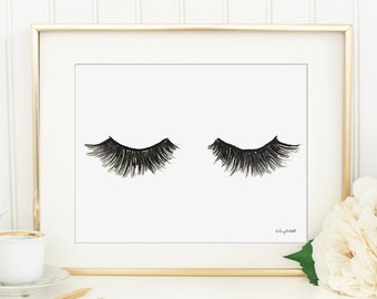 Eye Lashes Wall Art, Fashion Art Decor, Fashion Wall Art, Makeup Print, Beauty, Bathroom Decor, Lashes Art Print, Watercolor Painting