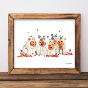 DIGITAL DOWNLOAD - Halloween Ghost Dogs Print, Dog Costume, Fall Decor, Fall Printable, Halloween Printable, Halloween Decor, Howloween