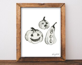 Halloween Pumpkins Wall Art, Pumpkin Art Print, Fall Home Decor, BOO Wall Art, Halloween Art Print, Halloween Home Decor, Carved Pumpkin