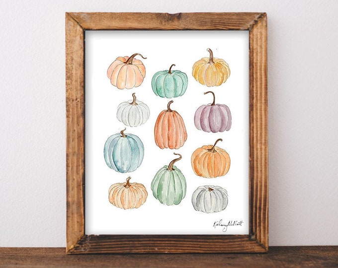 DIGITAL DOWNLOAD - Pumpkins Gourds Wall Art, Pumpkin Printable, Colorful Pumpkin Art, Autumn Decor, Watercolor Pumpkins, Fall Art Print