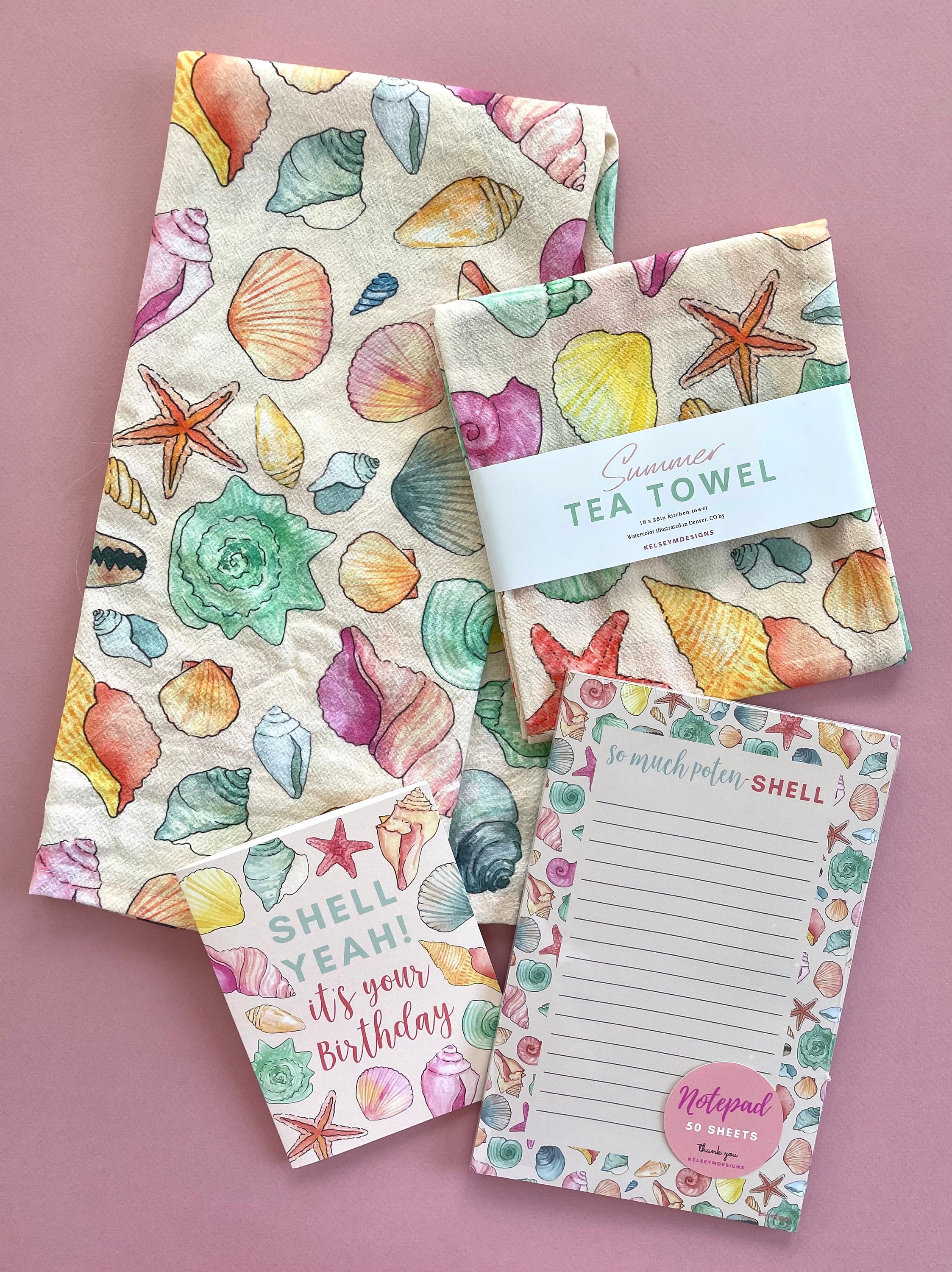 Seashell Tea Towel Summer Kitchen Decor Coastal Towel Summer Decor Flour Sack Cotton Hand Towel Beach House Decor Conch Shell