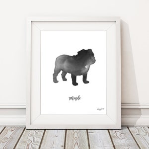 Englische Bulldogge, Personalisierter Hundename Druck, Aquarell Hundemalerei, Hundeliebhaber Geschenk, Hund Silhouette Kunst, Bulldogge Druck, Bulldogge Wanddekoration