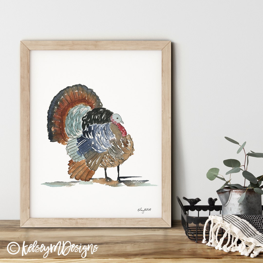 Turkey Wall Art, Give Thanks Watercolor Painting, Fall Art Print, Fall ...
