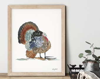 Turkey Wall Art, Give Thanks Watercolor Painting, Fall Art Print, Fall Grateful Wall Art, Thankful Art Print, Thanksgiving Decor, Turkey Day