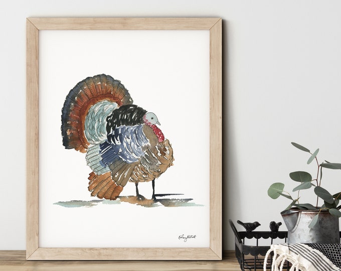Turkey Wall Art, Give Thanks Watercolor Painting, Fall Art Print, Fall Grateful Wall Art, Thankful Art Print, Thanksgiving Decor, Turkey Day