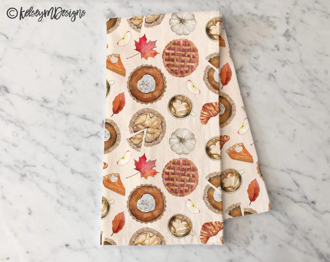 Autumn Pies Kitchen Towel, Fall Kitchen Decor, Fall Home, Dish Towel, Pumpkin Pie Tea Towel, Fall Dishcloth, Thanksgiving Kitchen Decor
