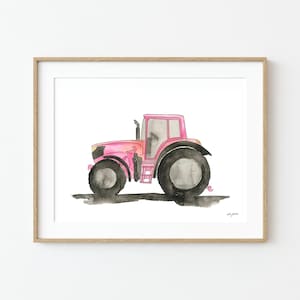 Pink Tractor Watercolor Art Print