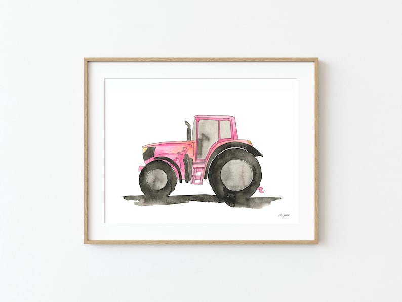 Pink Tractor Watercolor Art Print