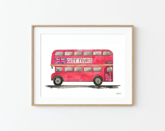 Double Decker Bus Wall Art, Transportation Vehicle Decor, London Bus Art Print, Kids Playroom Art, Nursery Print, Construction Vehicle Art