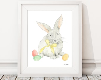 DIGITAL DOWNLOAD - Spring Bunny Wall Art, Easter Printable, Easter Bunny Decor, Spring Home Decor, Watercolor Bunny Art, Easter Basket Gift