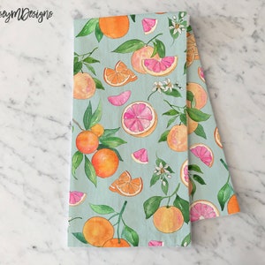 Theedoek grapefruit en sinaasappel, zomerkeukendecor, theedoek citrus, zomerdecor, katoenen handdoek meelzak, housewarmingcadeau