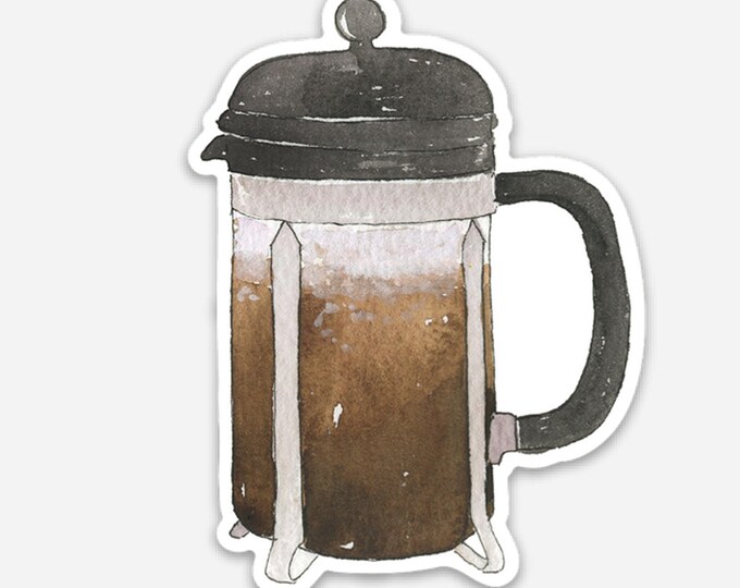 French Press Coffee Sticker, Coffee Lover Sticker, Coffee Cup Vinyl Sticker, 3x3 Die Cut Sticker, Sticker for Tumbler and Labtop