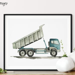 Set of 4 Construction Vehicle Wall Art, Kids Gallery Wall Set, Transportation Truck Art Print, Dump Truck, Fire Truck, Toddler Room Decor image 8