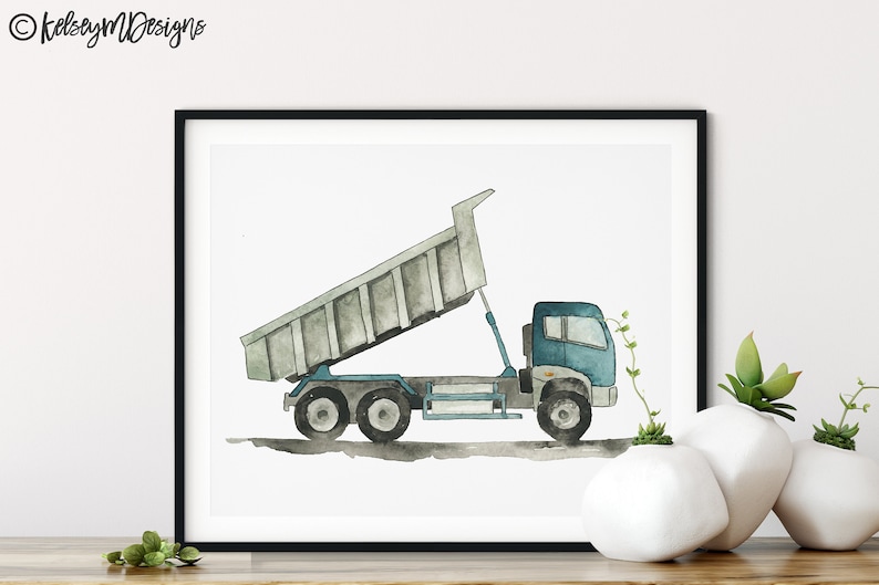 Set of 4 Construction Vehicle Wall Art, Kids Gallery Wall Set, Transportation Truck Art Print, Dump Truck, Fire Truck, Toddler Room Decor image 8