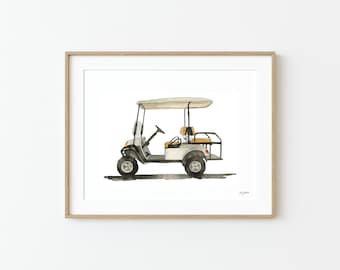 Golf Cart Wall Art, Golf Decor, Toddler Boy Room Decor, Gift For Dad, Boy Bedroom Art, Watercolor Painting, Transportation Vehicle Art