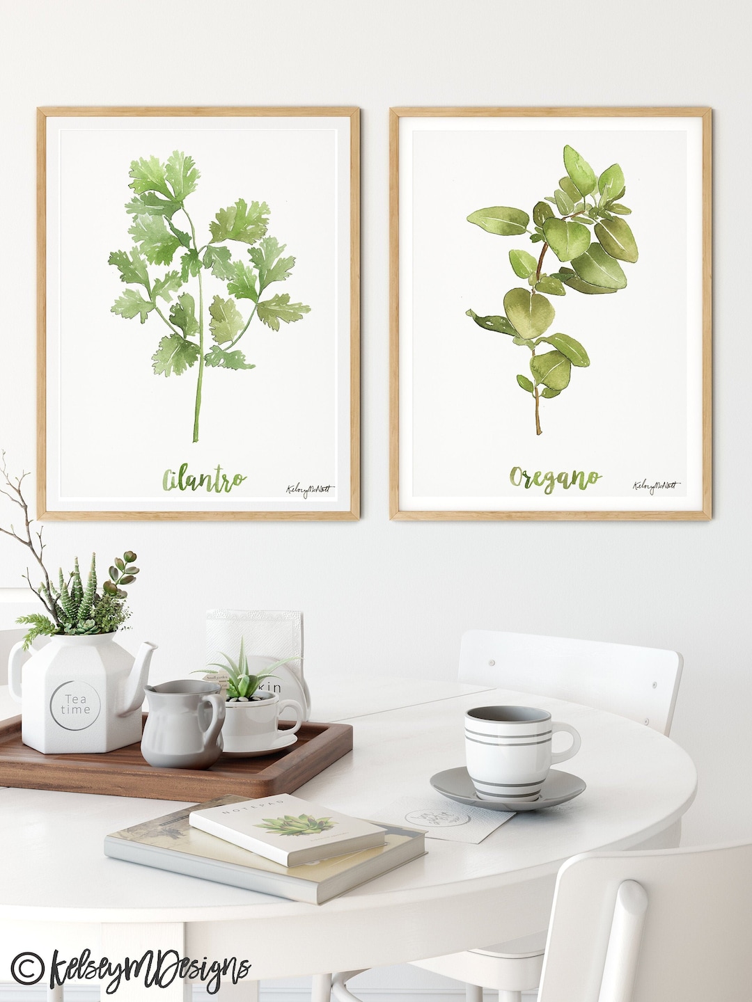 Kitchen Herbs Set, Cilantro Oregano Watercolor Painting, Herb Art Print ...