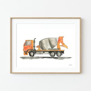 Cement Mixer Truck Art Print, Construction Vehicle Decor, Toddler Boy Room Decor, Boy Bedroom Art, Watercolor Painting Concrete Mixer