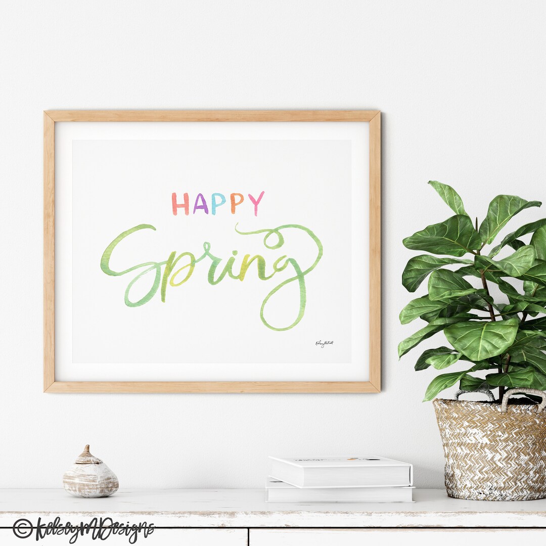 Happy Spring Print, Spring Sign Farmhouse, Pastel Home Decor ...