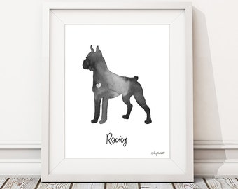 Boxer Dog, Personalized Dog Name Print, Watercolor Dog Painting, Dog Lover Gift, Custom Dog Art, Dog Print, Pet Portrait, Pet Keepsake