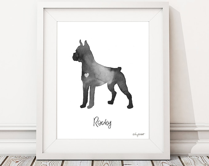 Boxer Dog, Personalized Dog Name Print, Watercolor Dog Painting, Dog Lover Gift, Custom Dog Art, Dog Print, Pet Portrait, Pet Keepsake