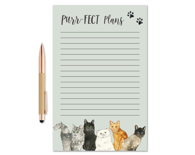 Purr-Fect Plans Cat Notepad, Watercolor Notepad, Cat Notepad, Cat Lover Gift, Writing Pad, To Do list pad, Cute Desk Note