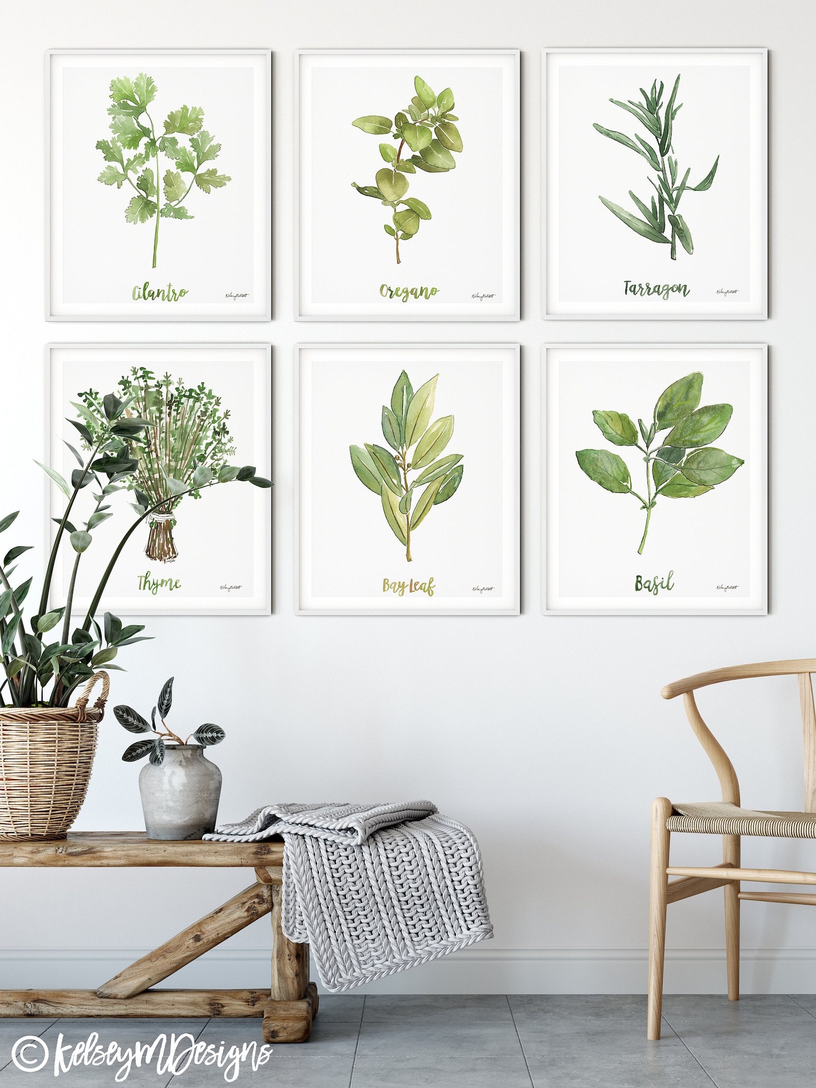 Set of 6 Herb Art Prints, Watercolor Painting, Herb Wall Art, Kitchen ...