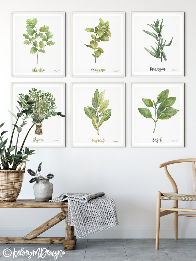 Set of 6 Herb Art Prints, Watercolor Painting, Herb Wall Art, Kitchen ...