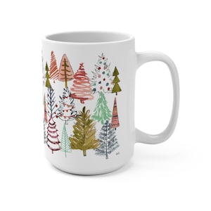 Colorful Christmas Trees Mug, Holiday Coffee Mug, Christmas Decor, 15 oz Mug, Colorful Coffee Mug, Christmas Kitchen Decor, Trees Coffee Cup image 3