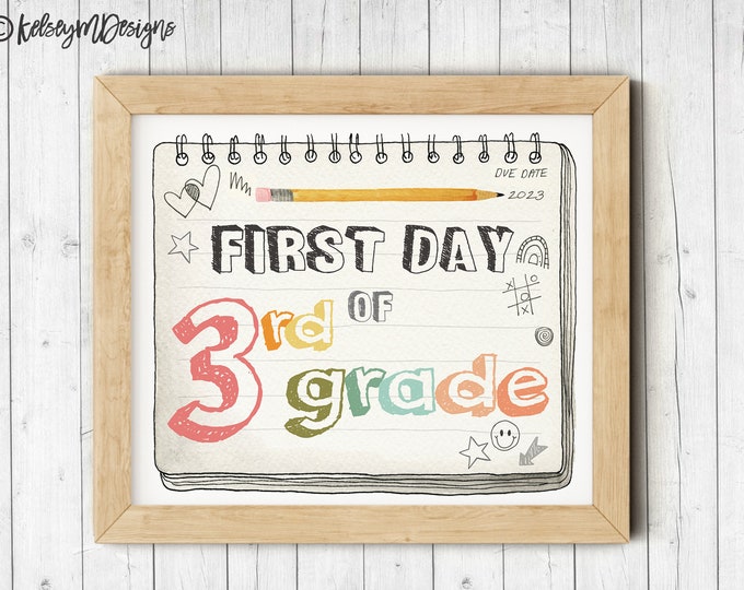 First Day of Third Grade Printable Sign, First Day of School Sign, 3rd Grade Sign, Back To School Printable Photo Prop, INSTANT DOWNLOAD