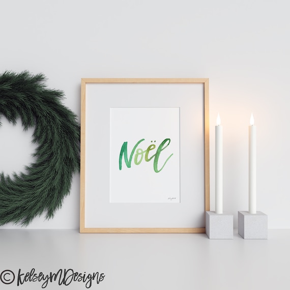 Green Noel Christmas Art, Holiday Decor, Colorful Christmas Art Print, Watercolor Painting, Noel Holiday Wall Art, Christmas Noel Sign
