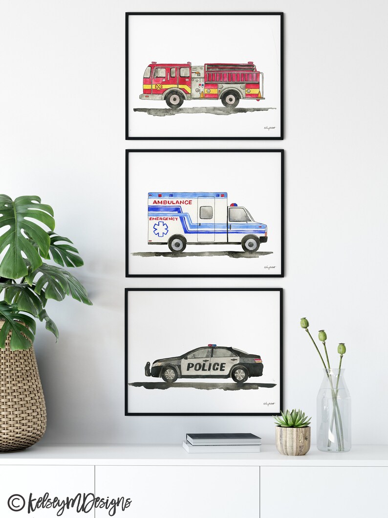 Set of 3 Emergency Vehicle Prints Kids Gallery Wall Set Etsy