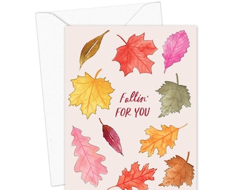 Fallin’ for You Greeting Card, Autumn Love Card, Fall Leaves Card, Cute Seasonal Card, Thanksgiving or Just Because Card, Fall Greeting Card